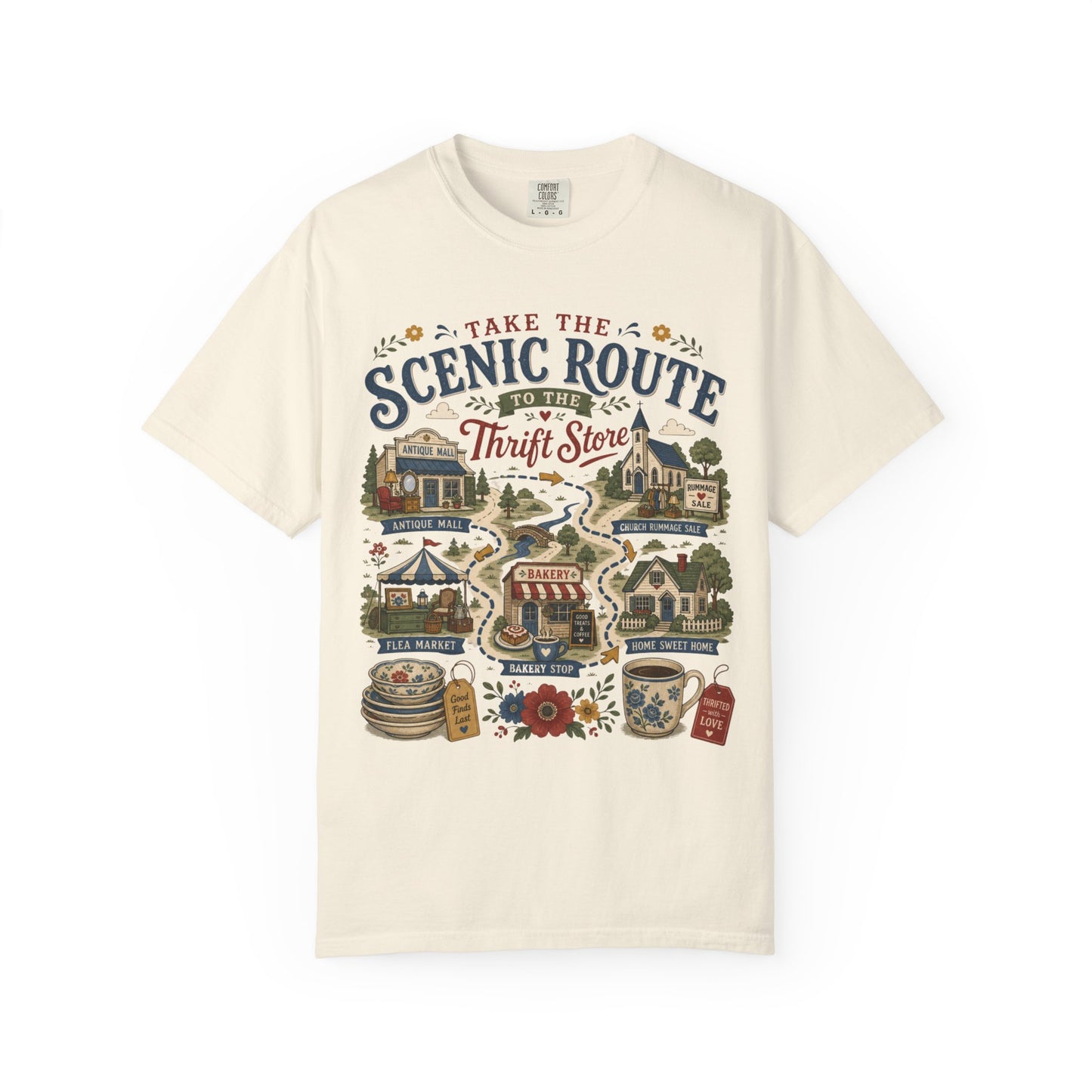 Take The Scenic Route To The Thrift Store Vintage Tee | Funny Thrifting Map Shirt | Gift for Thrifters