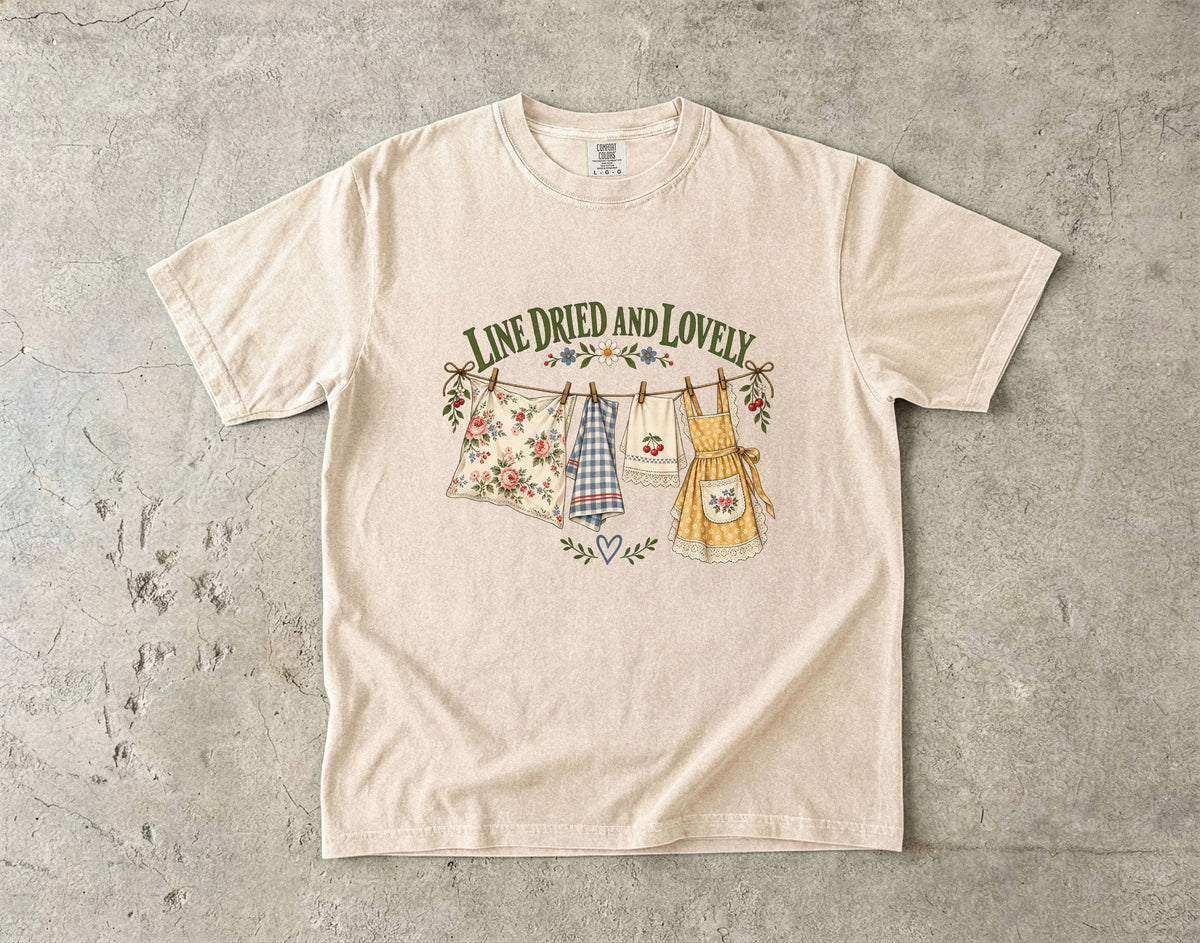Line Dried and Lovely Vintage Tee | Clothesline Linens Shirt | Gift for Thrifters & Grandmacore Lovers