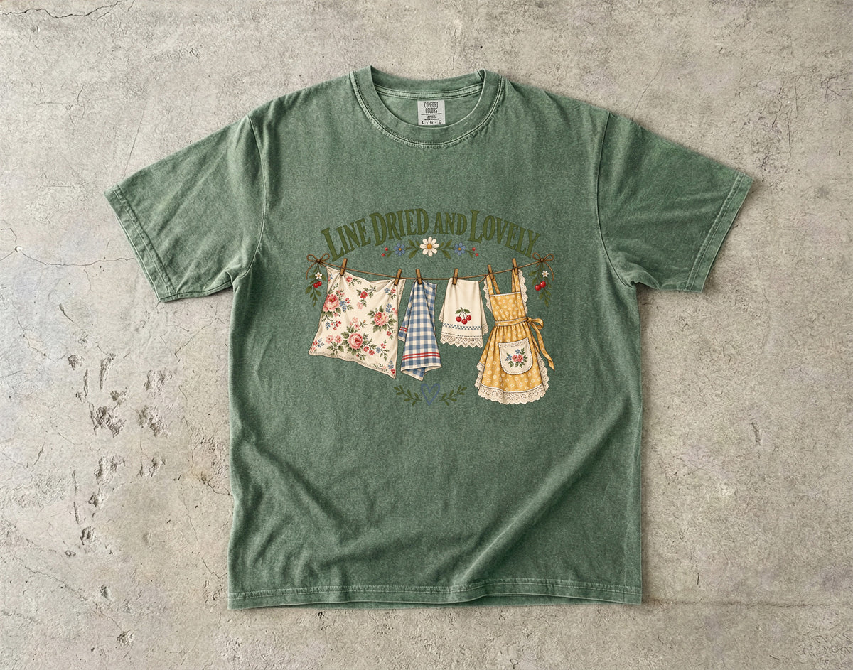 Line Dried and Lovely Vintage Tee | Clothesline Linens Shirt | Gift for Thrifters & Grandmacore Lovers