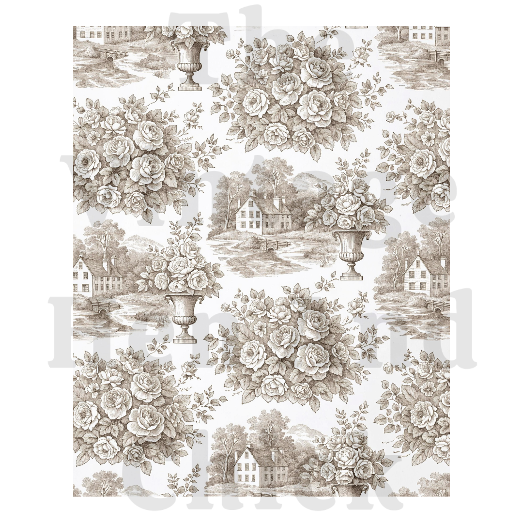 Ironstone Rose Printable Pattern — Vintage Brown Transferware Design, Instant Digital Download