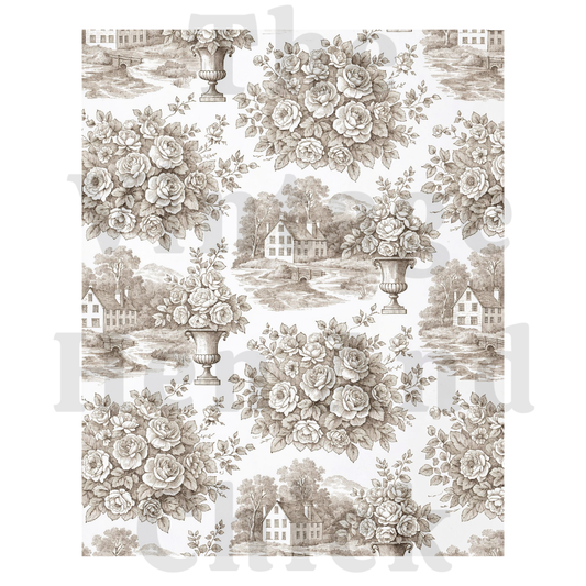 Ironstone Rose Printable Pattern — Vintage Brown Transferware Design, Instant Digital Download