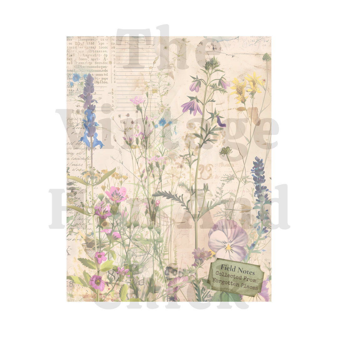 Field Notes Botanical Collage – Vintage Ephemera Printable for Découpage, Crafts & Home Décor (PDF)