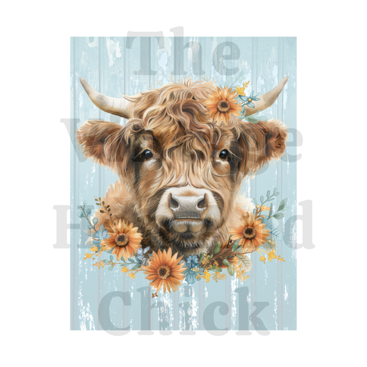 Highland Cow Wall Art Printable – Vintage Farm Animal Design with Sunflowers (PDF)
