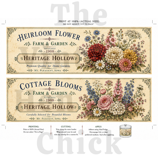 Vintage Floral Farmhouse Tin Labels | Heirloom Flower & Cottage Blooms Printable Jar & Canister Labels | Instant Download