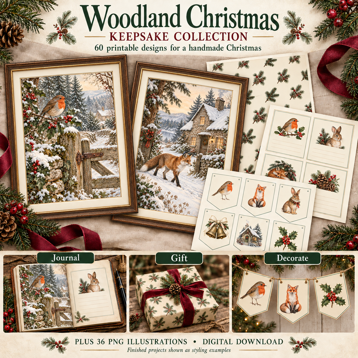 Woodland Christmas Keepsake Collection – Printable Craft Bundle