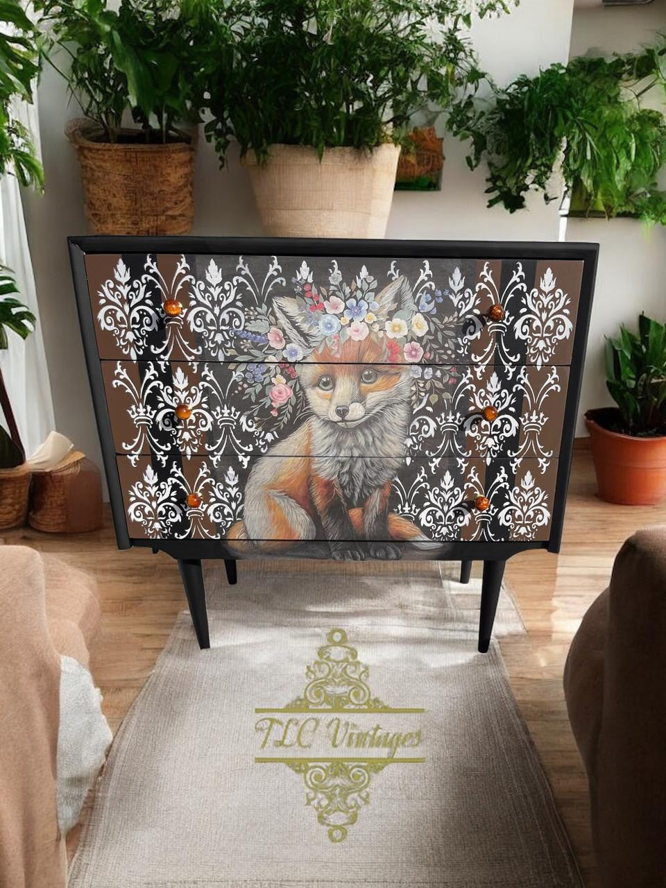 Floraison Fox - Rice Decoupage Paper
