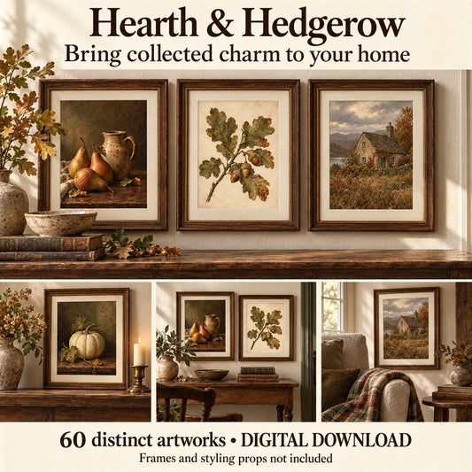 Hearth & Hedgerow — 60 Vintage-Inspired Art Prints & Gallery Styling Bundle